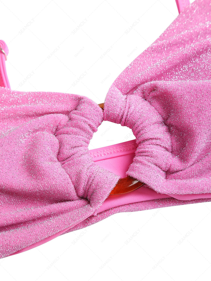 Light Pink Lurex Sparkly O Ring Bikini Top