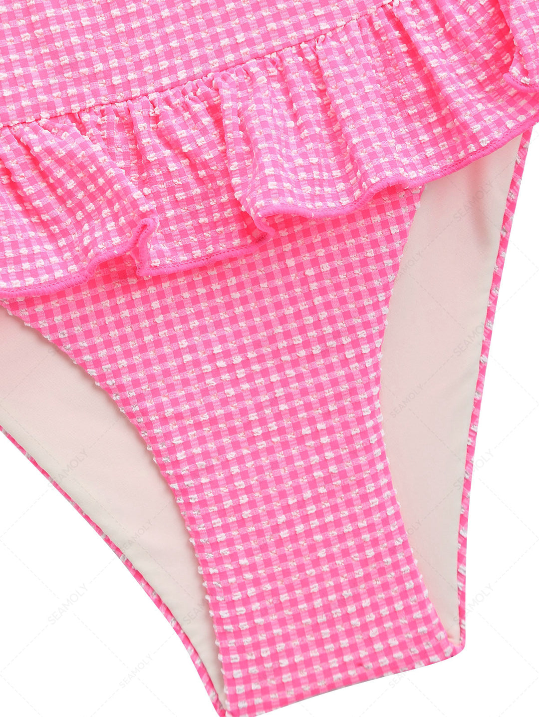 Light Pink Bubble Grid Peplum Skirted Low Rise Bikini Bottom
