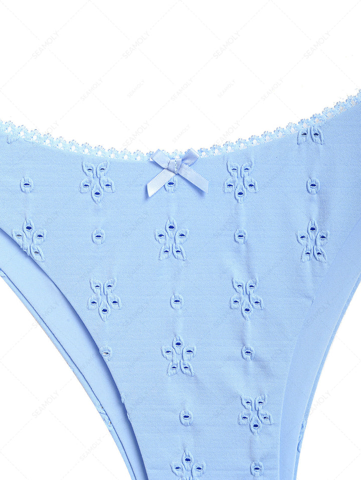 Seamolly Recycled Fabric Jacquard Lace Bowknot Cheeky Bikini Set