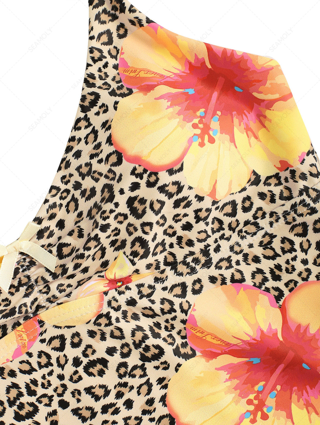 Leopard Floral Print Bowknot Tankini Top