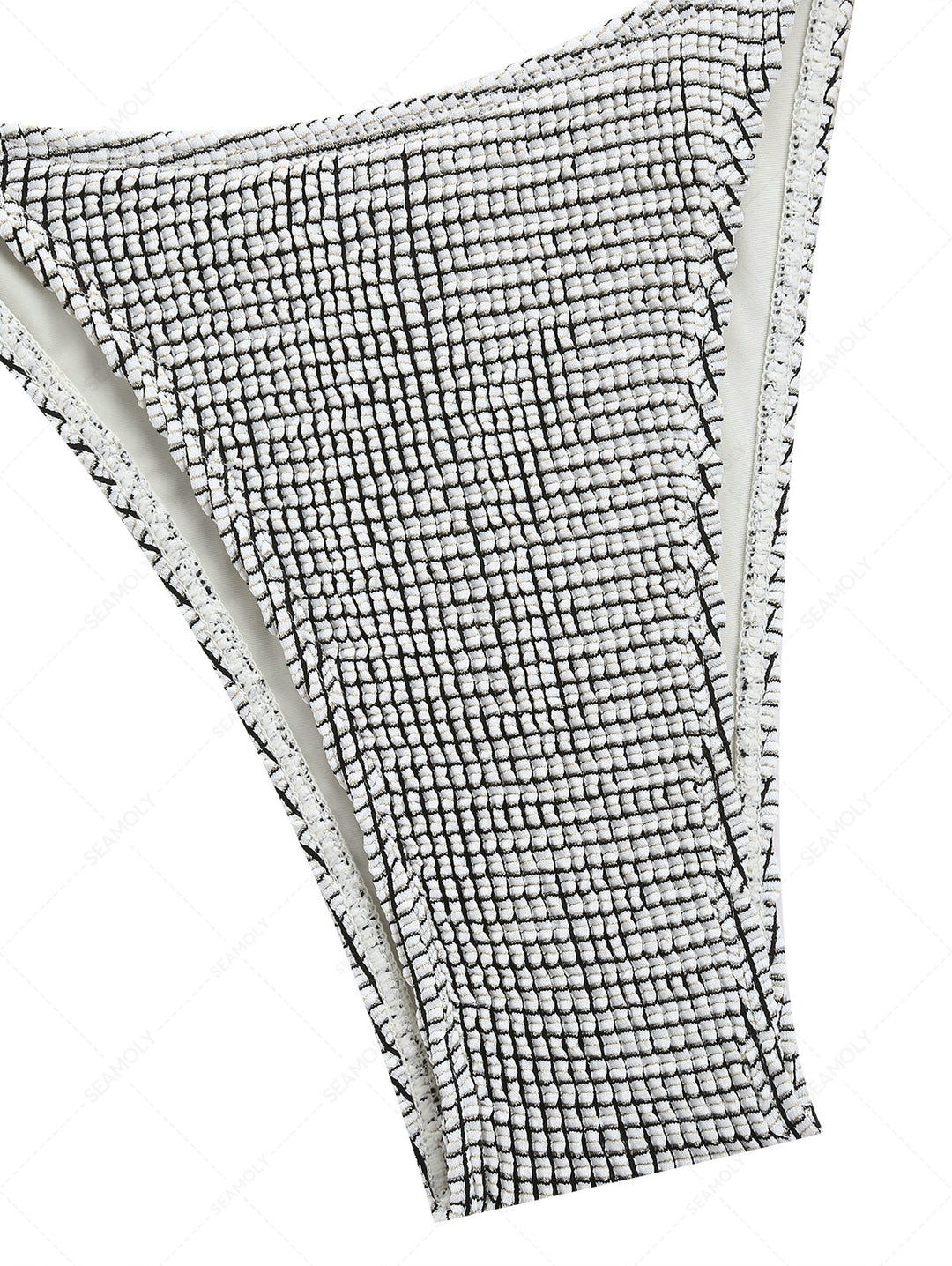 White Textured Fabric Tie Side String Cheeky Bikini Bottom