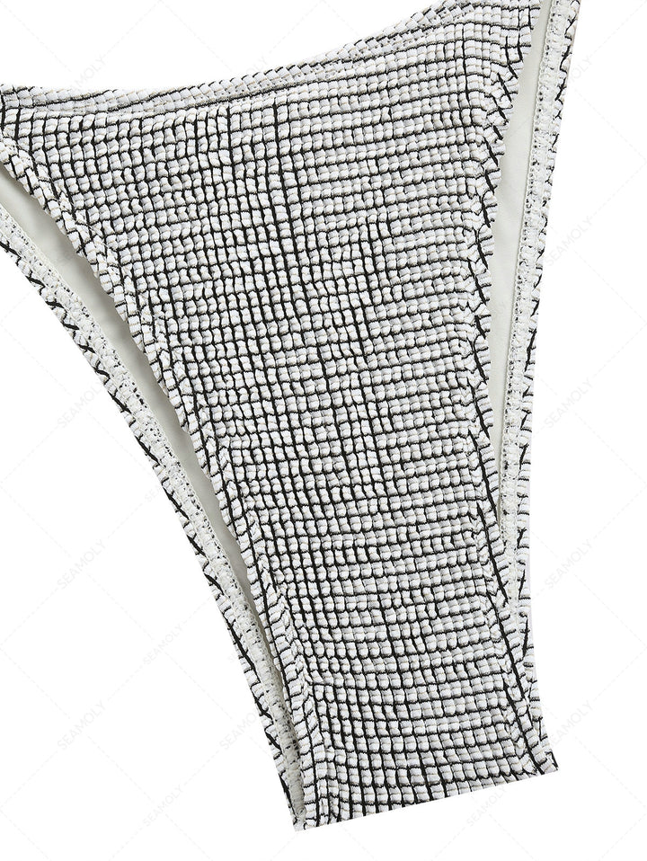 White Textured Fabric Tie Side String Cheeky Bikini Bottom