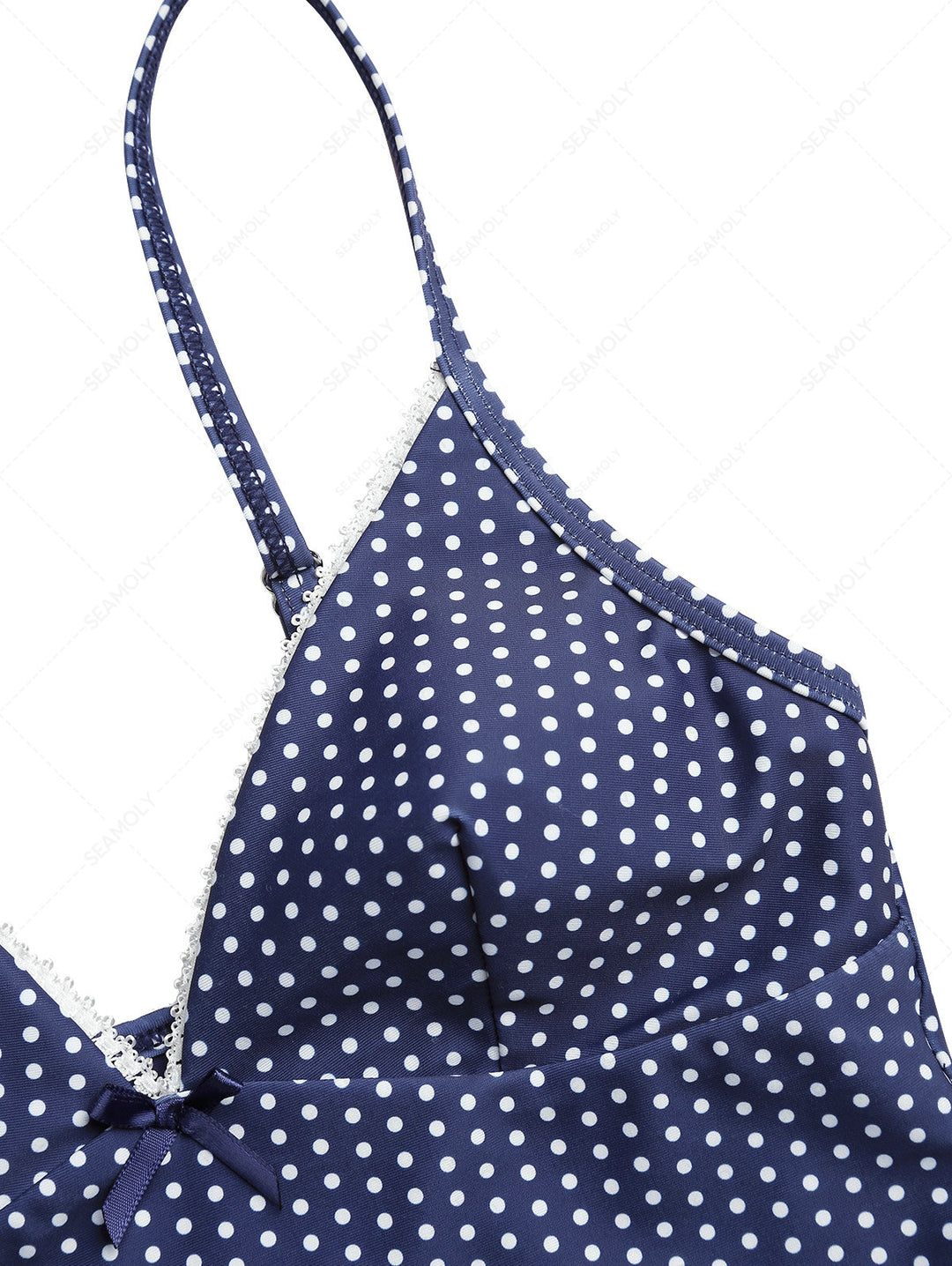 Deep Blue Polka Dot Lace Bowknot Tankini Top