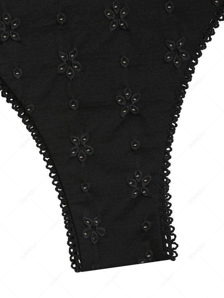 Seamolly Recycled Fabric Eyelet Jacquard Picot Bowknot Underwire Bikini Set