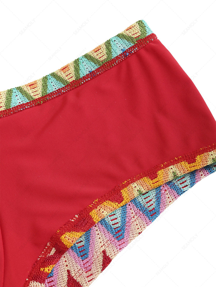 Seamolly Crochet Chevron Contrast Binding Cheeky Boyshorts Bikini Set