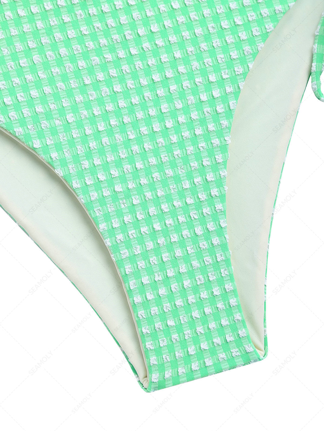 Green Bubble Grid Lace Up Side Full Coverage Bikini Bottom