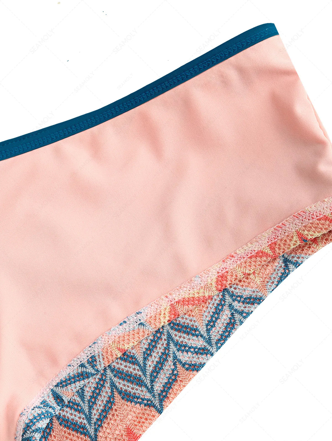 Seamolly Geometric Open-knit Textured Bralette Cheeky Boyshorts Bikini Set