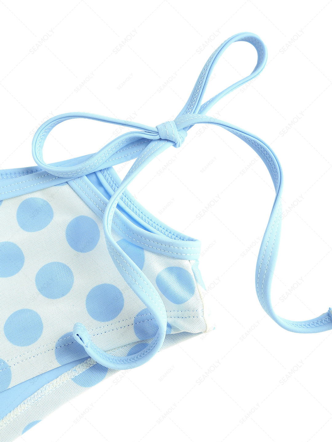 Seamolly Polka Dot Contrast Binding Cutout Tied Cheeky Boyshorts Bikini Set