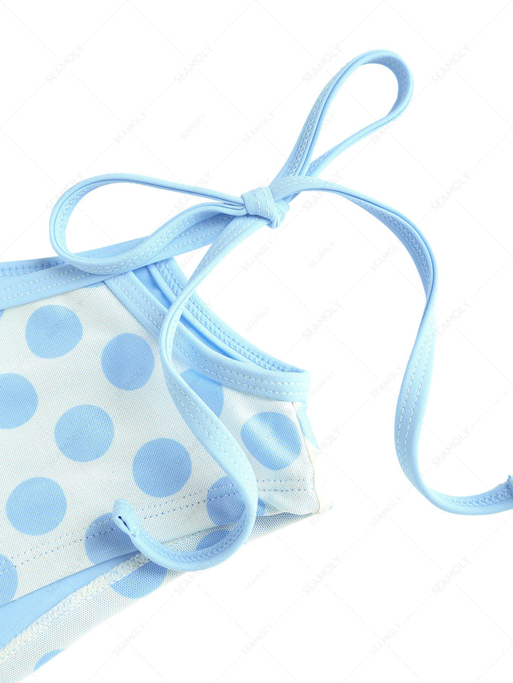 Seamolly Polka Dot Contrast Binding Cutout Tied Cheeky Boyshorts Bikini Set