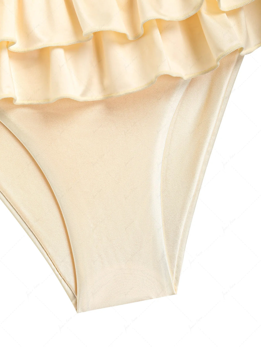 Champagne Satin Solid Color Ruched Bralette Layered Ruffles Skirtini Bikini Set