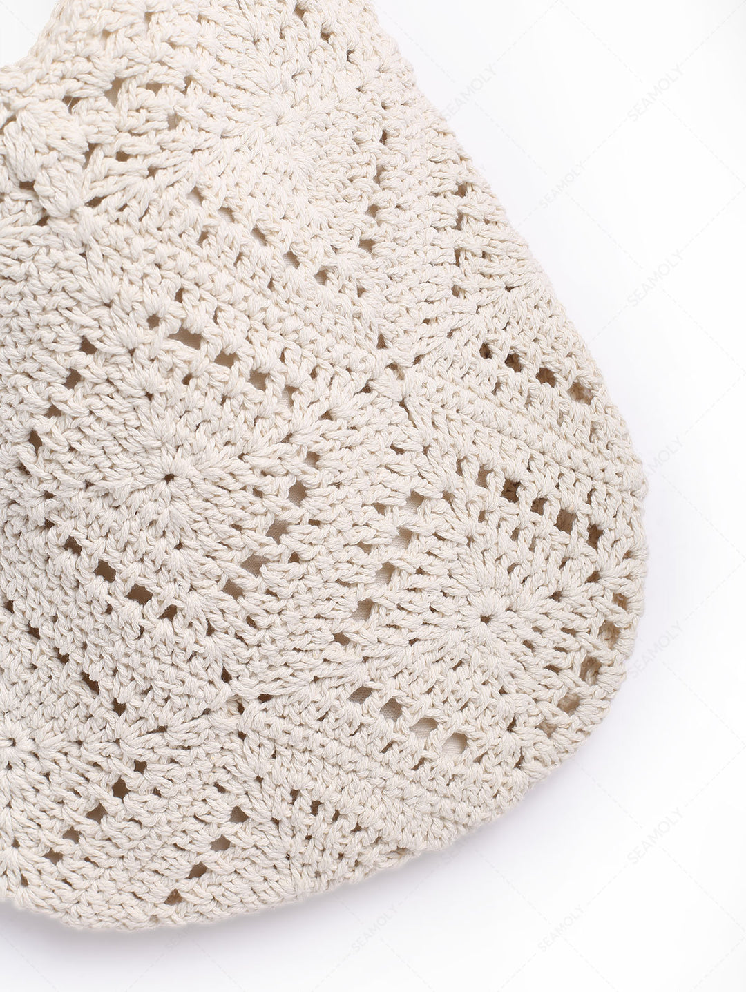 Vacation Crochet Hollow Out Floral Pattern Magnetic Closure Shoulder Bag