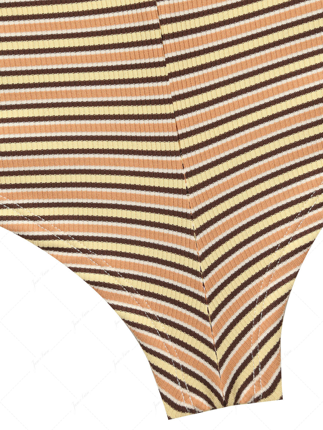 Yellow Ribbed Knit Striped Triangle Push Up Top & Cheeky Boyshorts Bikini Set