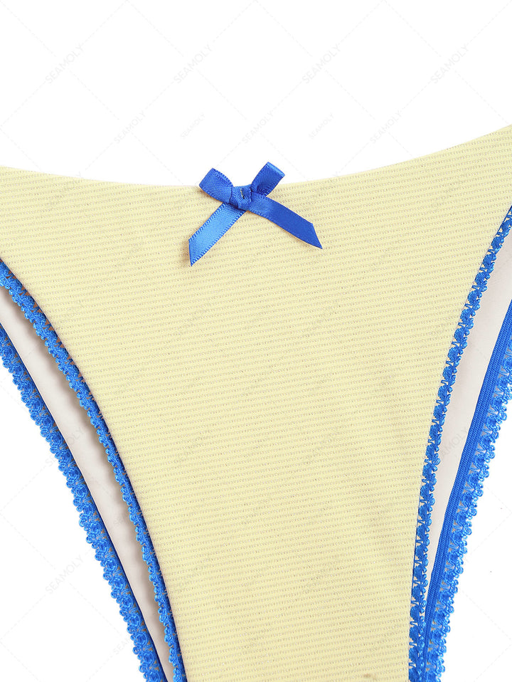 Yellow Glitter Sparkly Lace Bowknot Tie Side Cheeky Bikini Bottom