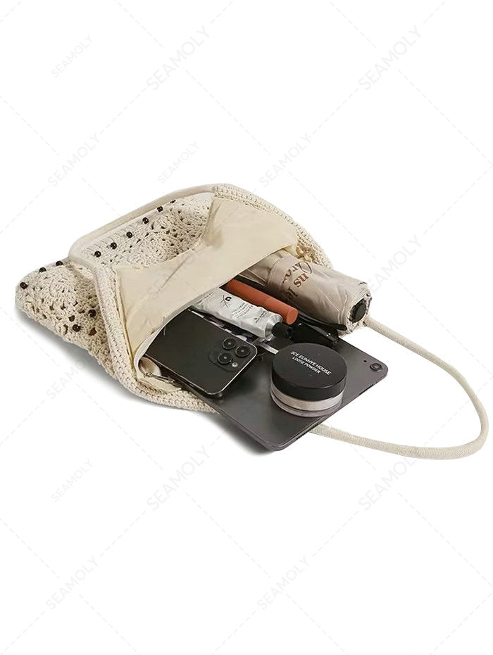 Crochet Hollow Out Beading Tassel Design Shoulder Handbag