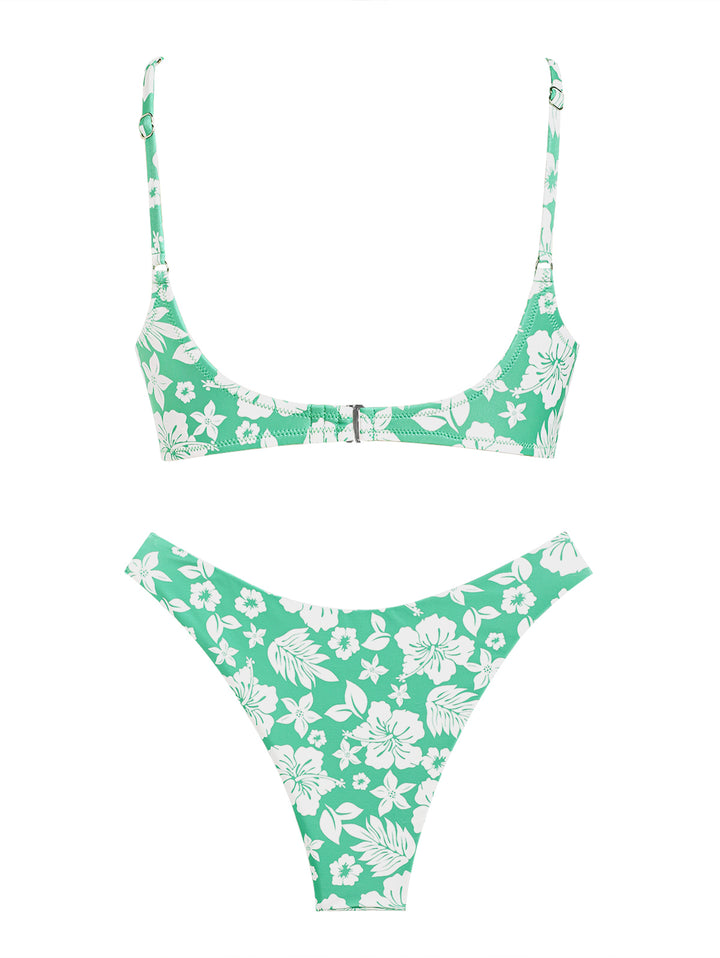 Seamolly Floral Print Drawstring Tied Front Cheeky Bikini Set