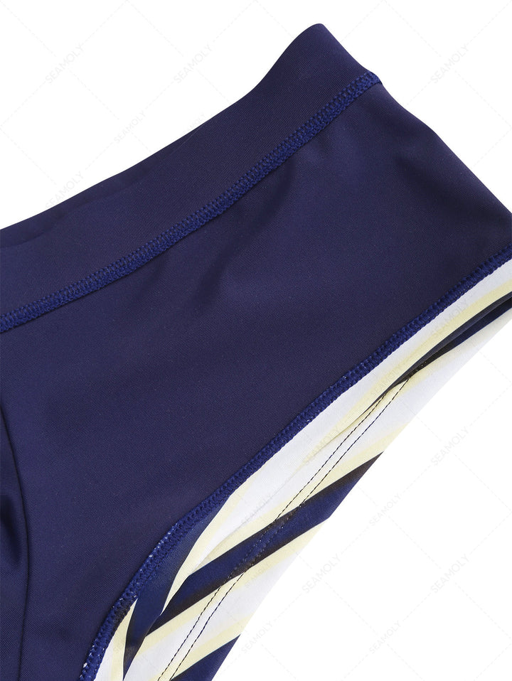 Seamolly Striped Contrast Binding Cheeky Boyshorts Bikini Set