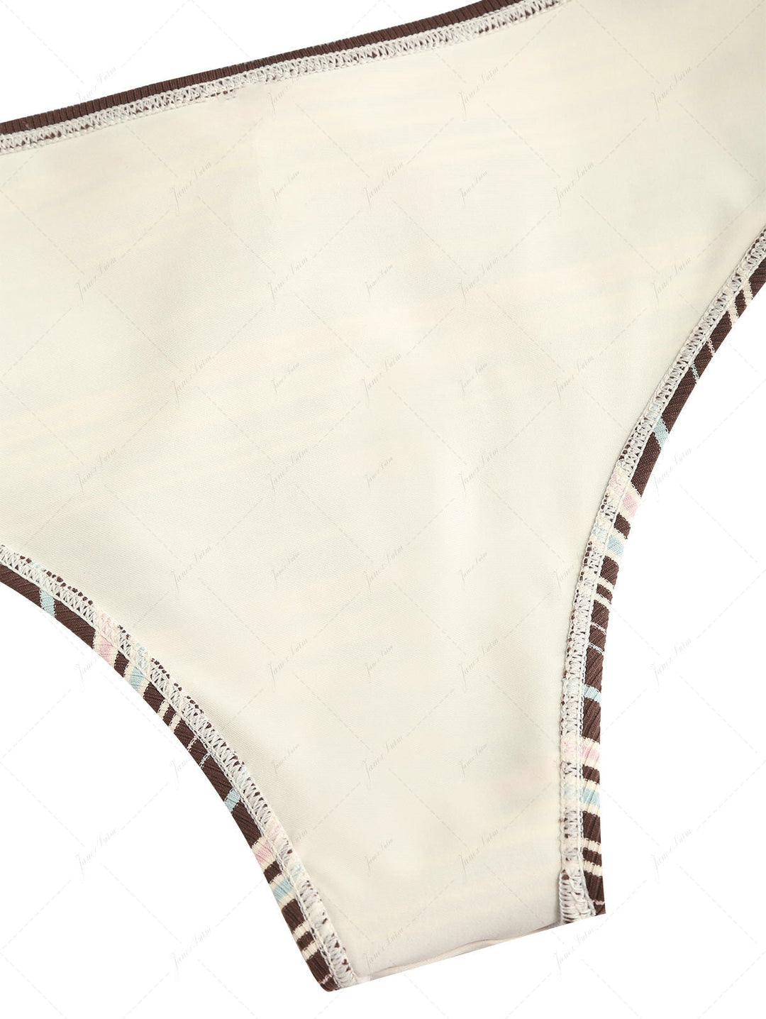 Deep Coffee Ribbed Knit Striped Triangle Push Up Bikini Set