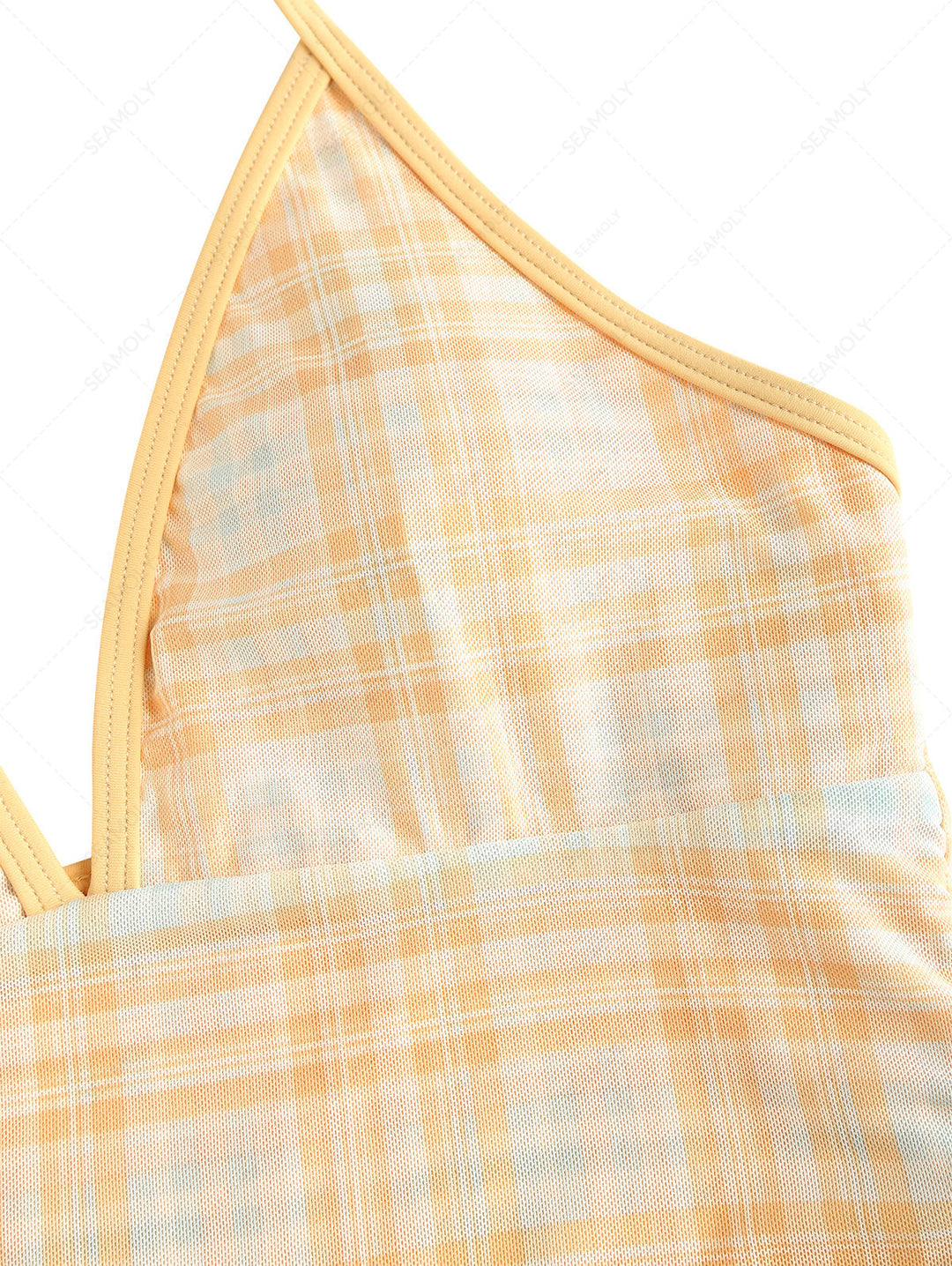 Seamolly Plaid Halter Cutout Tied Side Cheeky Boyshorts Tankini Set
