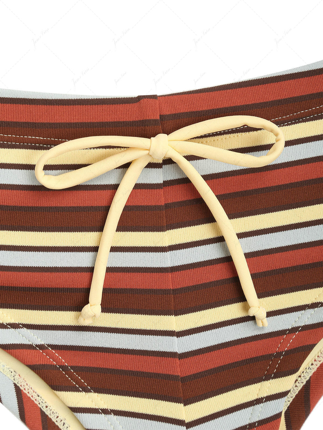 Yellow Knit Striped Bowknot Bikini Bottom Cheeky Swim Boyshorts