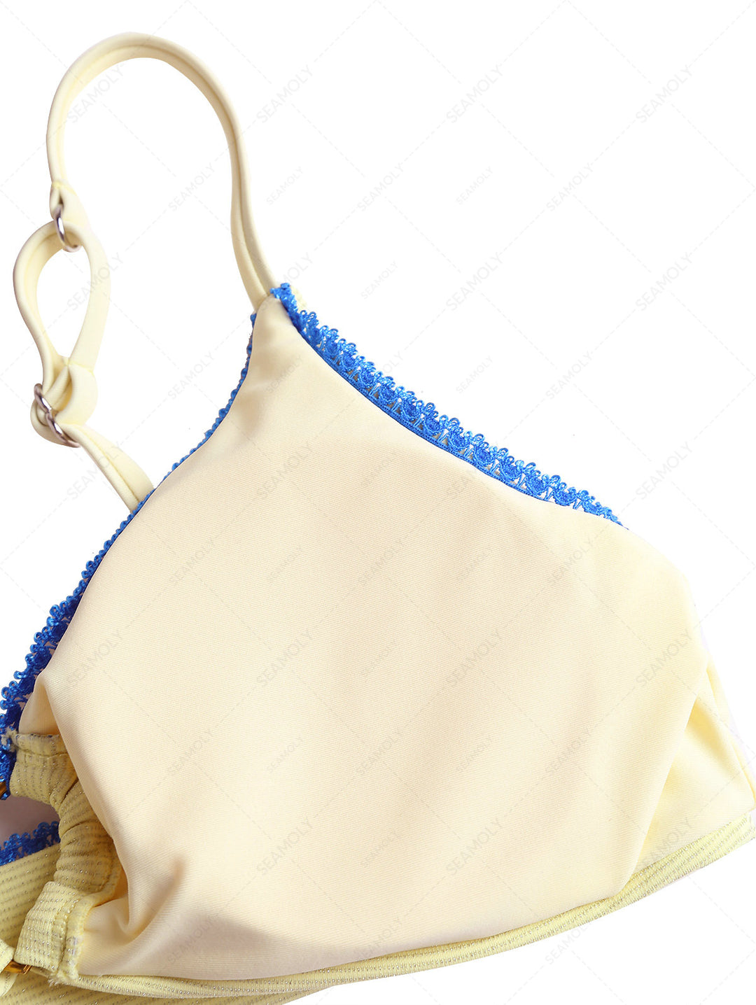 Yellow Glitter Sparkly Lace Heart-shaped Decor Bikini Top