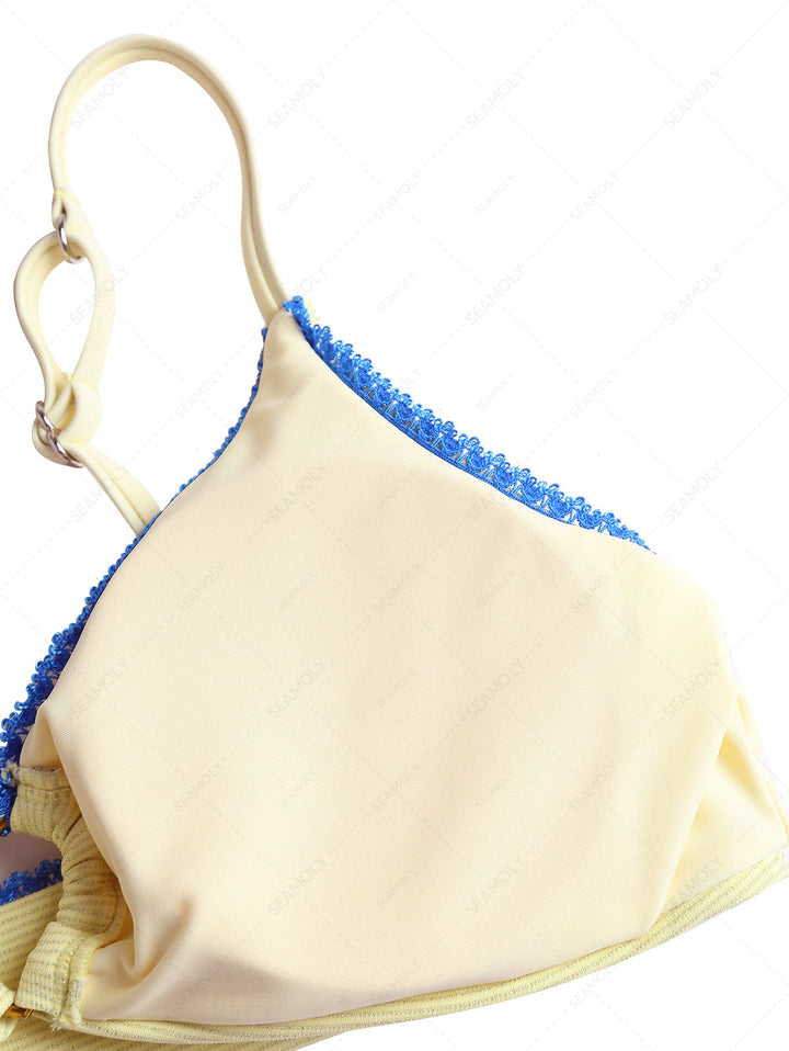 Yellow Glitter Sparkly Lace Heart-shaped Decor Bikini Top