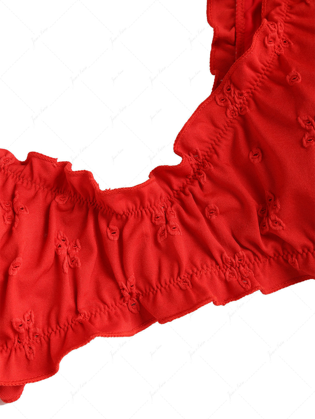 Red Recycled Fabric Jacquard Ruffles Edge Bralette Bikini Set