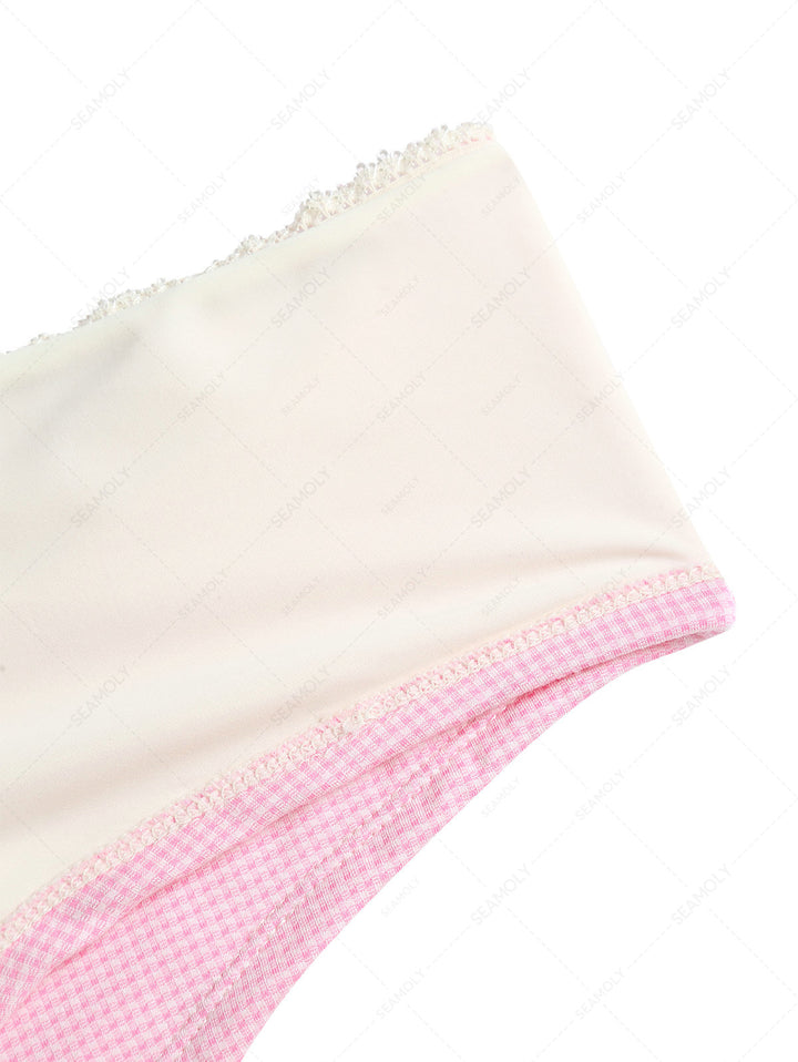 Light Pink Knitted Plaid Low Rise Beach Swim Bottom