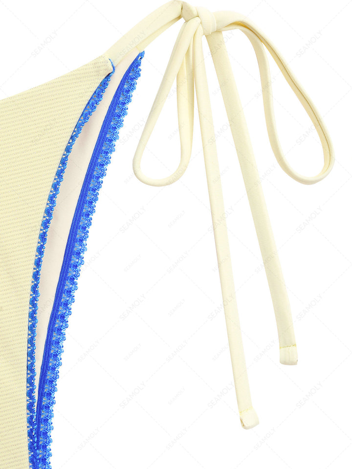 Yellow Glitter Sparkly Lace Bowknot Tie Side Cheeky Bikini Bottom