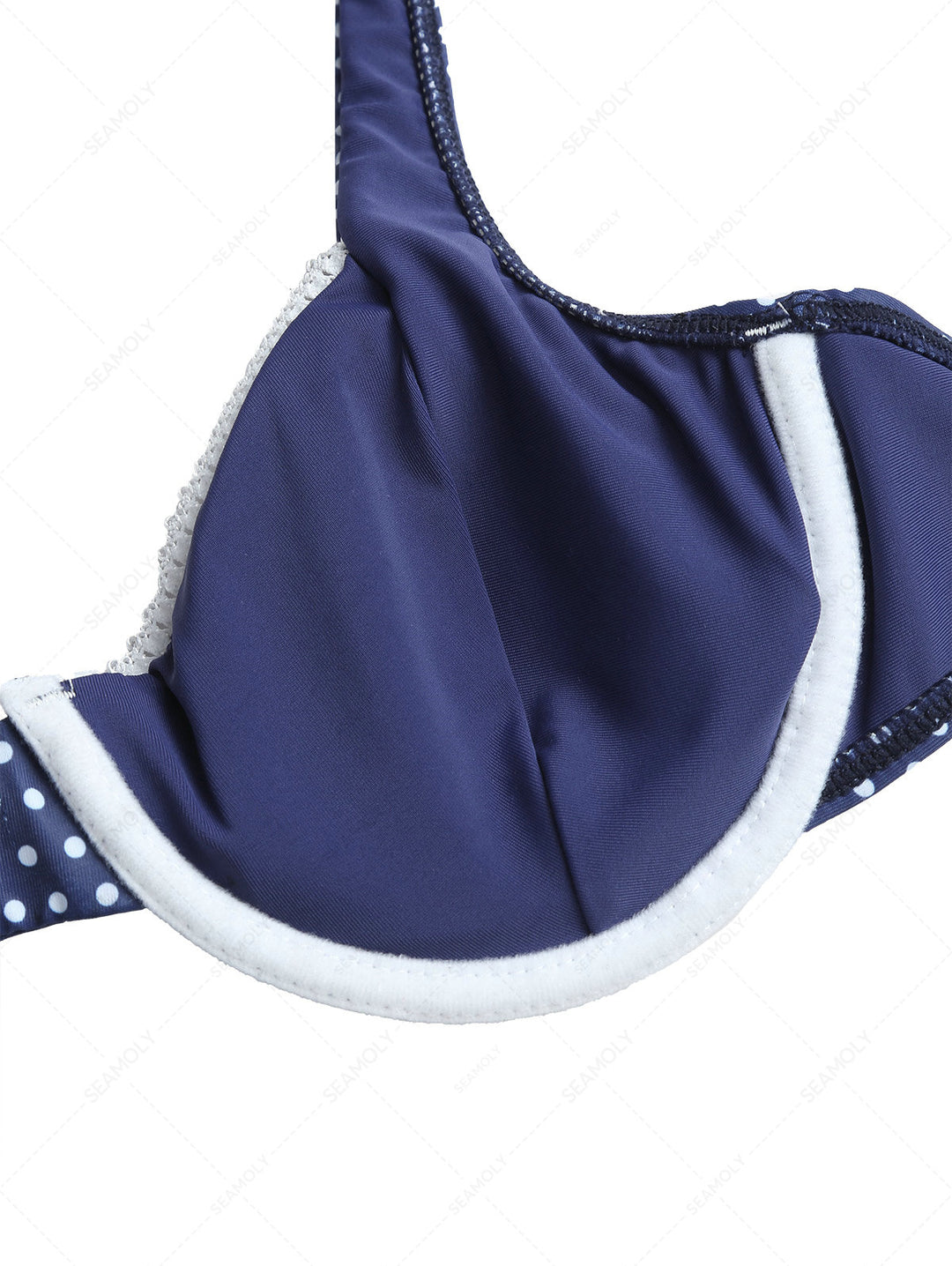 Deep Blue Polka Dot Lace Bowknot Underwire Bikini Top
