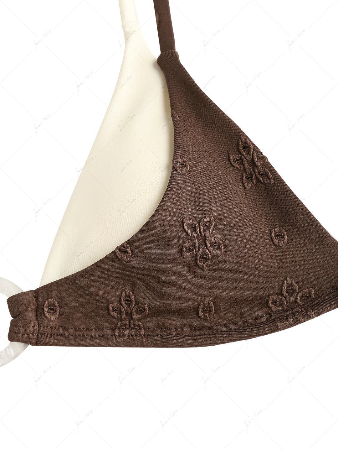 Deep Coffee Recycled Fabric Eyelet Jacquard O Ring Double Layer Bikini Set