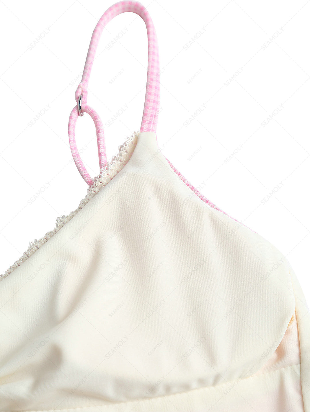 Light Pink Knitted Plaid Lace Bowknot Tankini Top