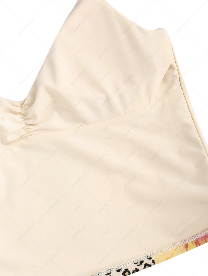 Leopard Floral Print Bowknot Tankini Top