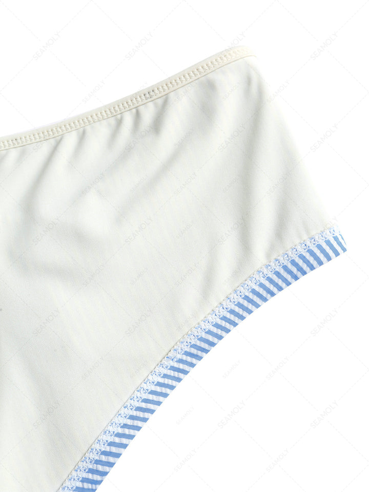 Light Blue Striped Low Rise Beach Swim Bottom Bikini Boyshorts