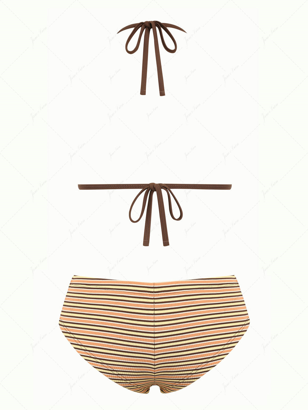 Yellow Ribbed Knit Striped Triangle Push Up Top & Cheeky Boyshorts Bikini Set