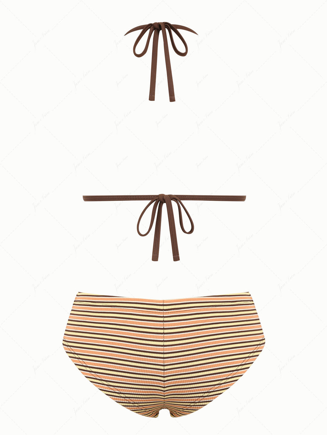 Yellow Ribbed Knit Striped Triangle Push Up Top & Cheeky Boyshorts Bikini Set