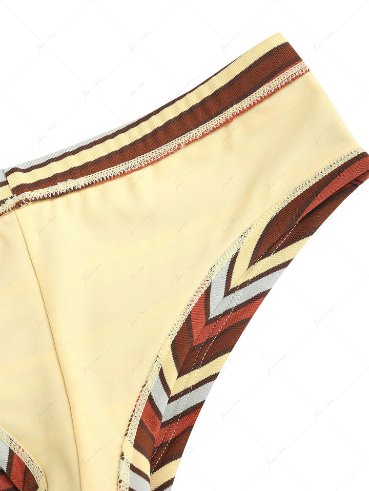 Yellow Knit Striped Bowknot Bikini Bottom Cheeky Swim Boyshorts