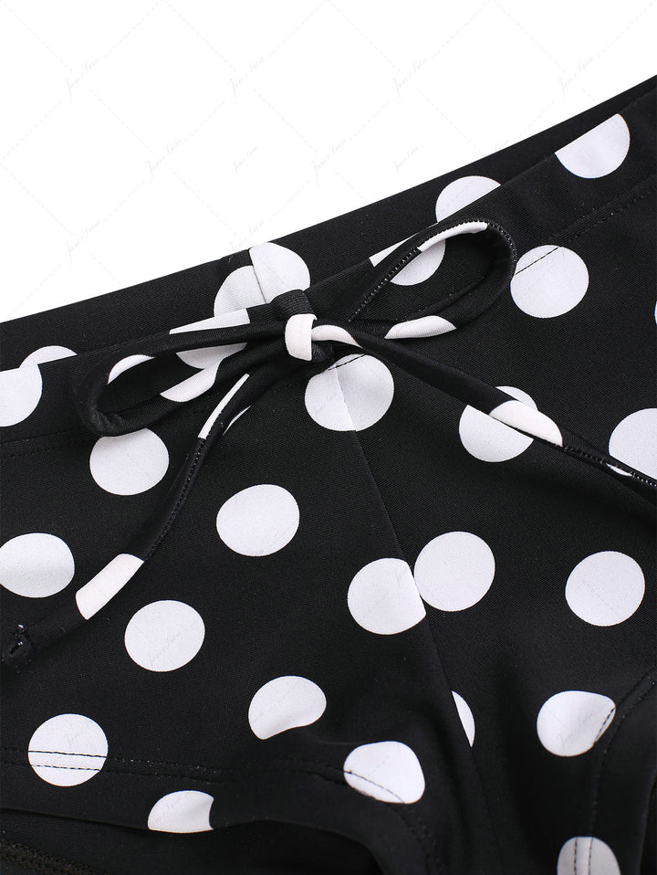 Black Polka Dot Print Bowknot Bikini Bottom Cheeky Swim Boyshorts