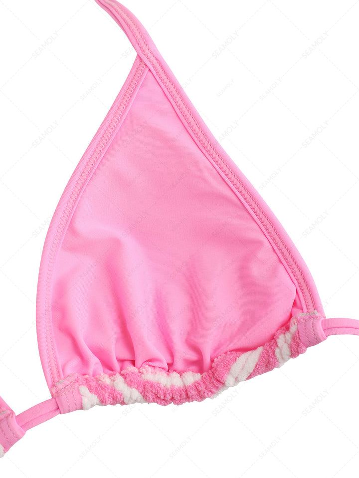 Seamolly Toweling Terry Cloth Striped Contrast Binding Cheeky Boyshorts Bikini Set