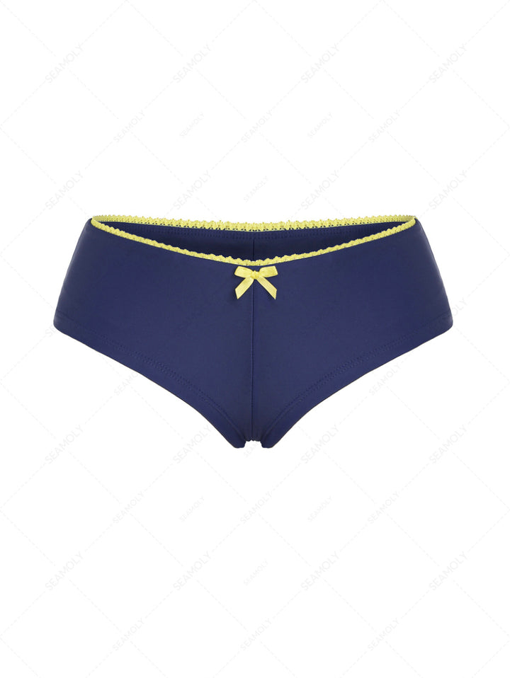 Deep Blue Lace Bowknot Low Rise Beach Bottom Bikini  Boyshorts