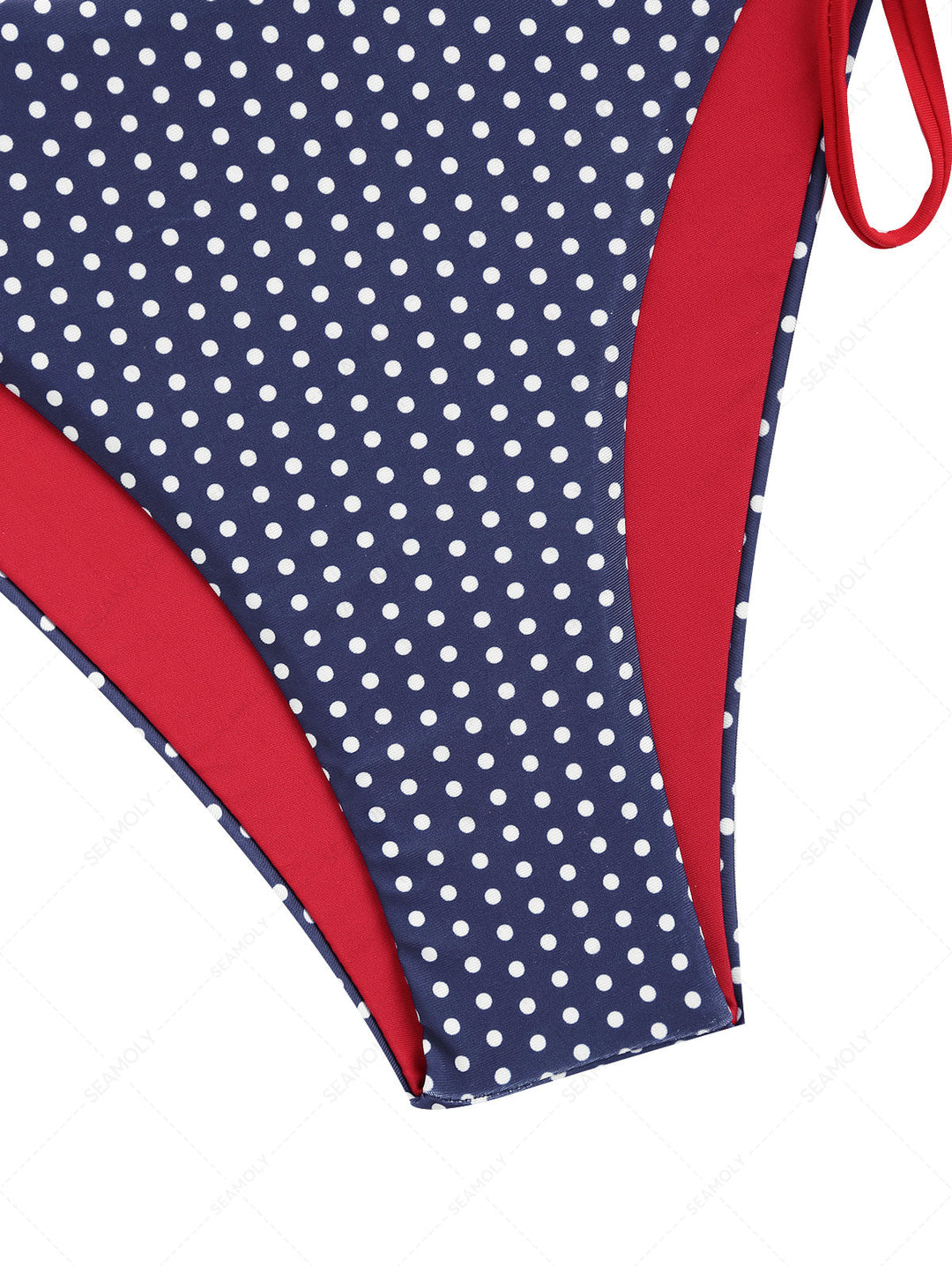 Deep Blue Polka Dot Contrast Cinched Tie Side Hipster Bikini Bottom