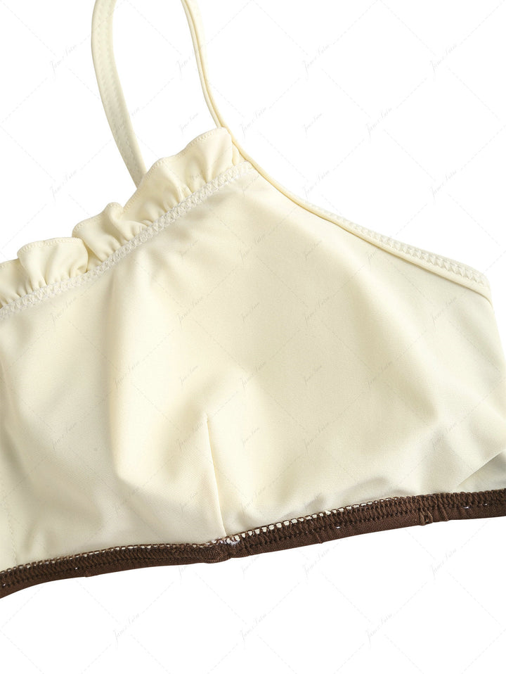 Deep Coffee Recycled Fabric Jacquard Ruched Bralette Top & Cheeky Brazilian Bottom Bikini Set
