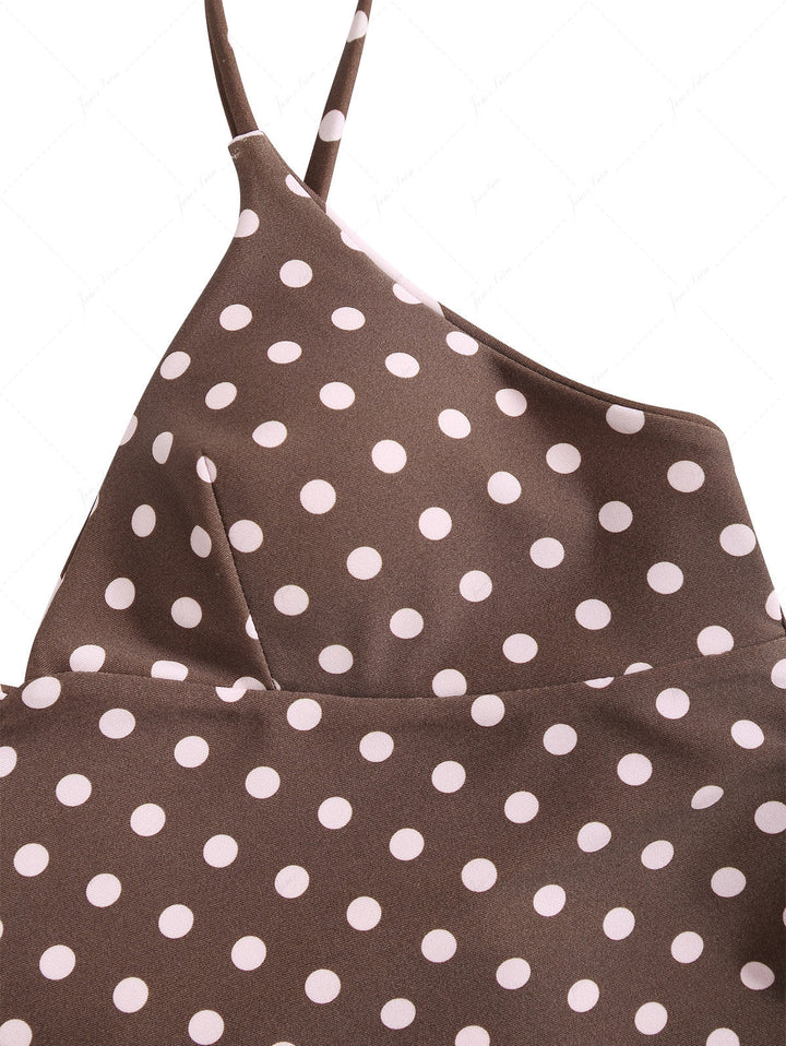 Pink Striped Polka Dot Crisscross Tie Top & Cheeky Brazilian Bottom Reversible Tankini Set