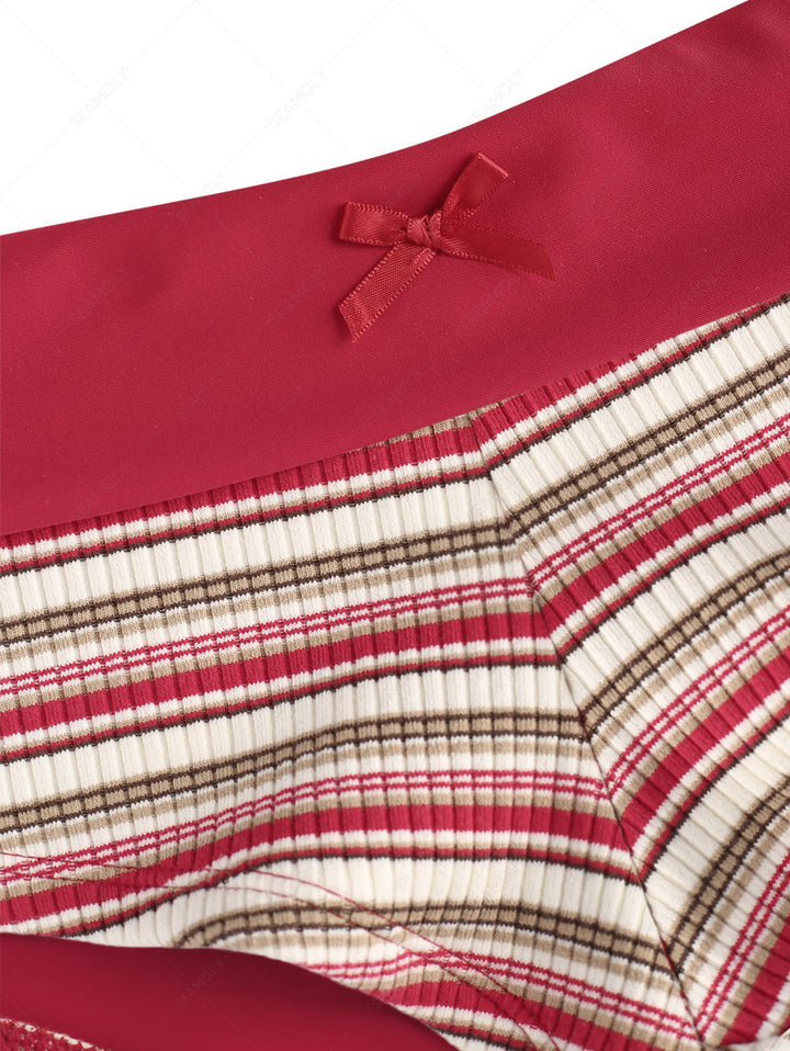 Seamolly Y2K Striped Ribbed Push Up Top & Fold Over Cheeky Boyshorts Bikini Set