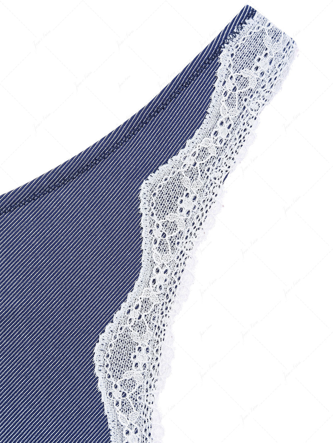 Deep Blue Denim Lace Bowknot Halter Triangle Thong Bikini Set