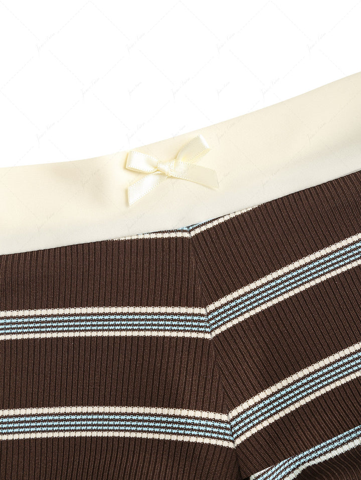 Deep Coffee Striped Two-way Bikini Bottom Cheeky Swim Boyshorts
