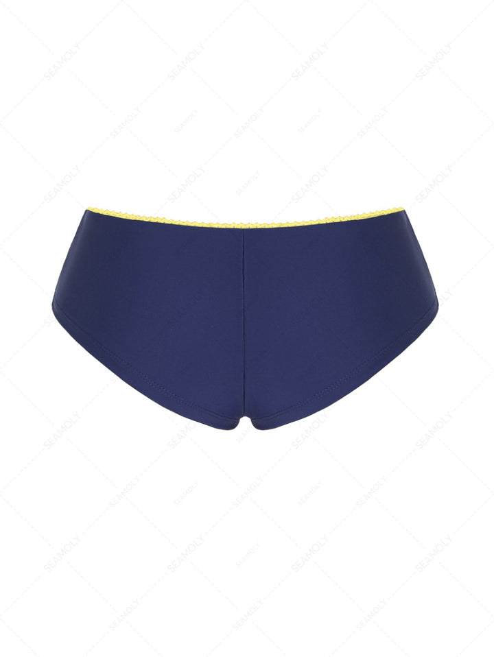Deep Blue Lace Bowknot Low Rise Beach Bottom Bikini  Boyshorts