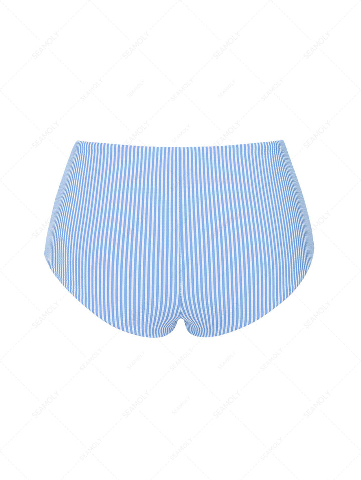 Sky Blue Striped Beach Swim High Rise Bottom Boyshorts