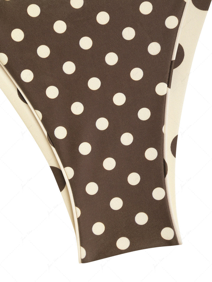 Apricot Polka Dot Halter Triangle Top & Cheeky Brazilian Bottom Reversible Bikini Set