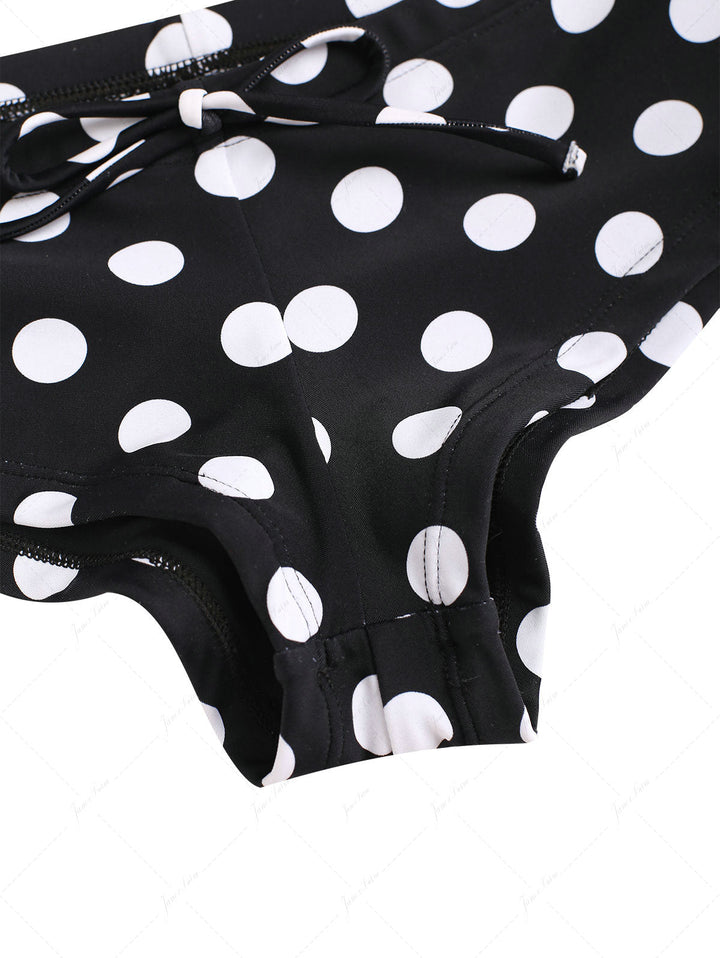 Black Polka Dot Print Bowknot Bikini Bottom Cheeky Swim Boyshorts