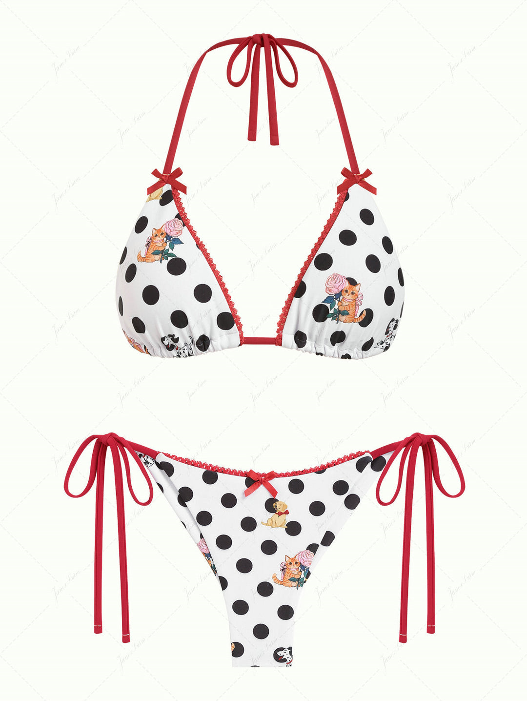 White Polka Dot Animal Print Triangle Top & Cheeky Brazilian Bottom Bikini Set